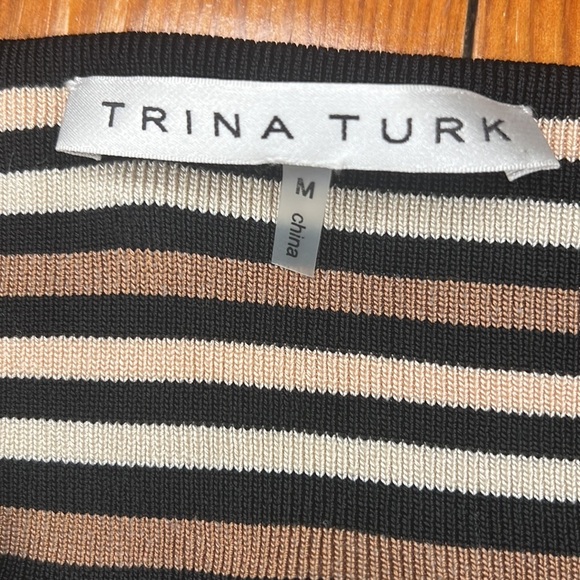 TRINA TURK Vallarta Brown, Cream , Black Chevron Halter Maxi Dress Size Medium - Picture 11 of 13